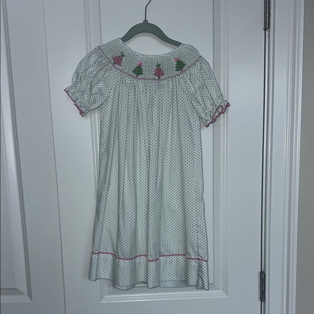 Smocked Christmas Tree Adorable Polka Dot Kids Dress